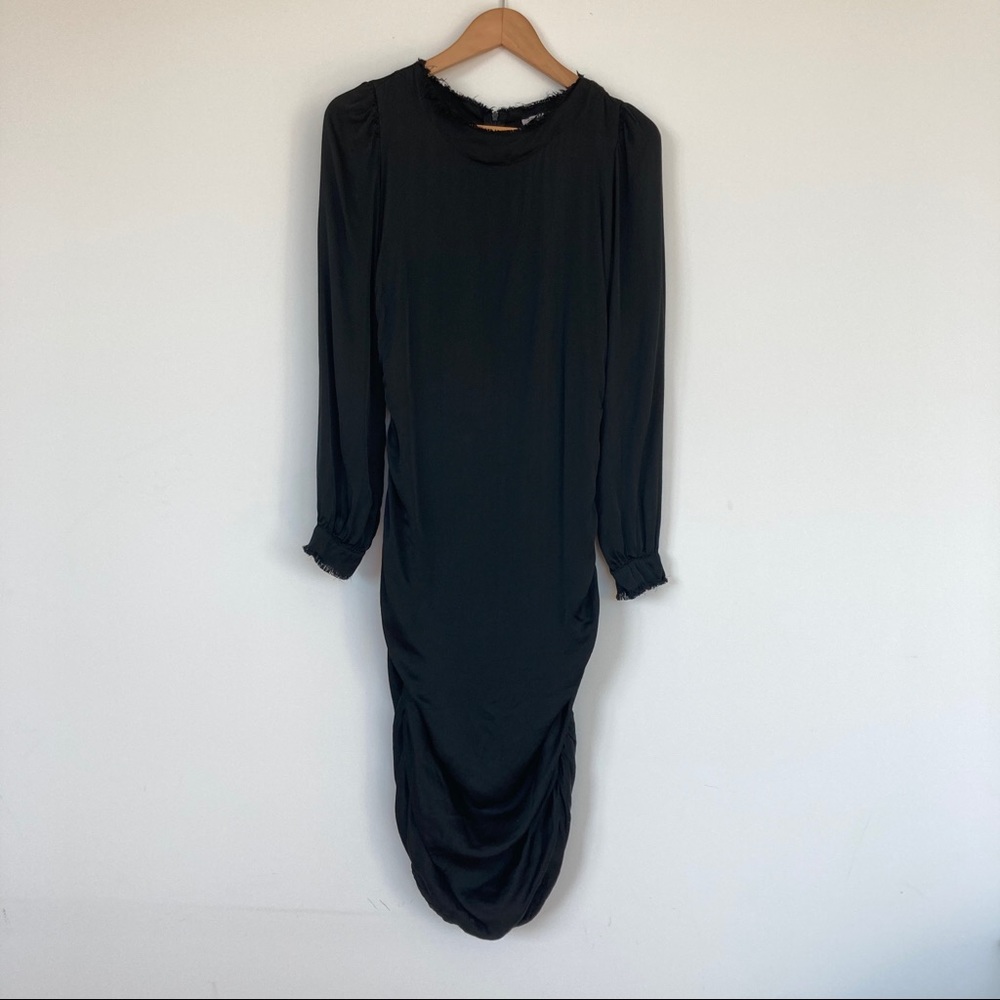 Black satin body hugging dress